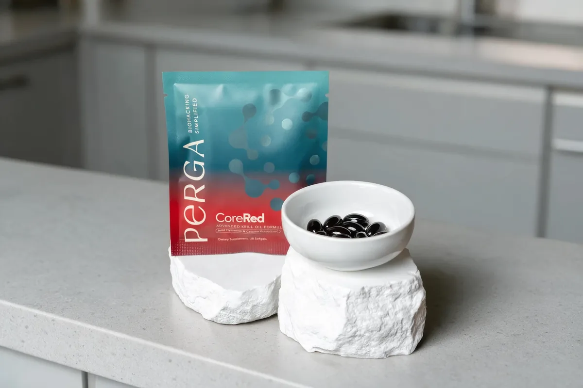 CoreRed pouch with krill oil softgels
